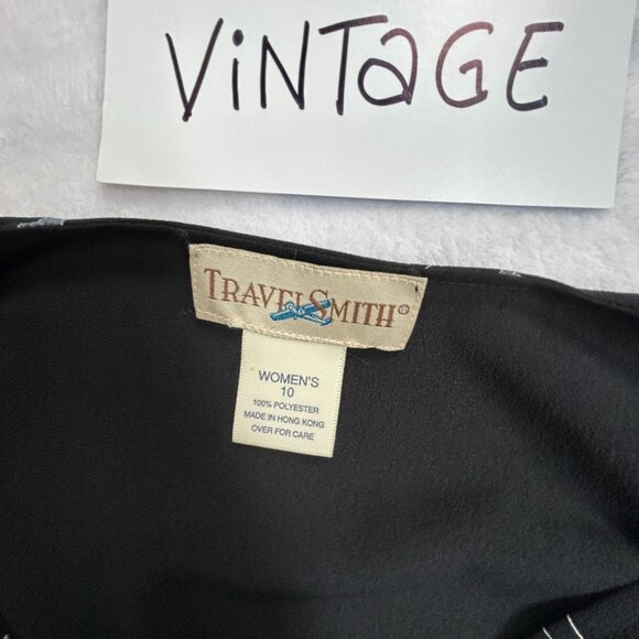 Vintage Travel Smith Black Floral Print V-Neck Short Sleeves Midi Dress Size 10 - Picture 3 of 8